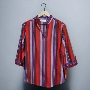 Lady Caribou Vintage 70s 80s Multi Color Striped Pullover Tunic Top